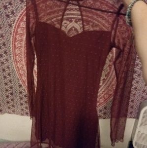 Red polka dot mesh sweetheart dress